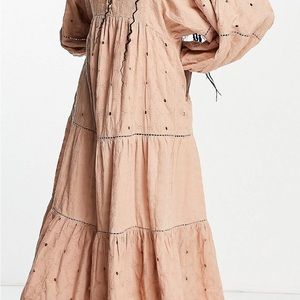 ASOS Dusty Blush Boho Embroidered/tiered maxi dress ; size 0; NWT